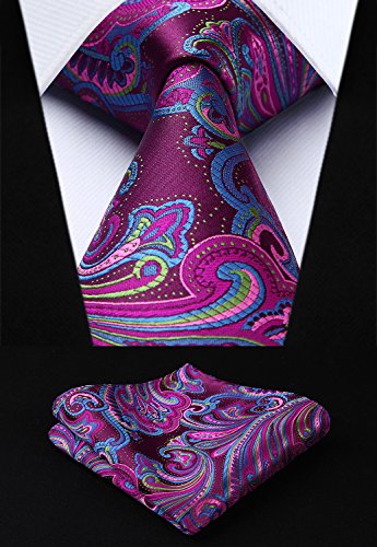Mens Ties Paisley Purple Neckties Pocket Square Classic Floral Woven Tie Formal Business Tuxedo Wedding Tie Handkerchief Set