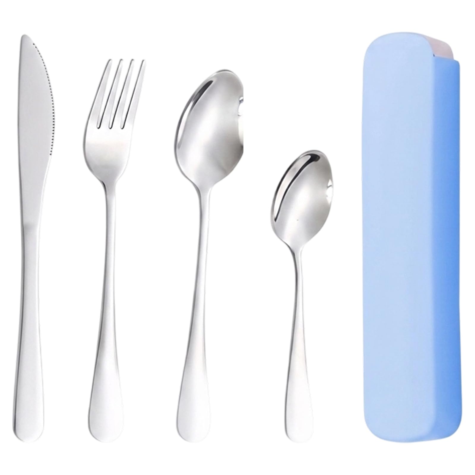 Portable Travel Cutlery Set, Camping Cutlery Set with Knife Fork Spoon, Lightweight Cutlery with Blue Storage Box, Compact Reusable Cutlery for Travel, Camping