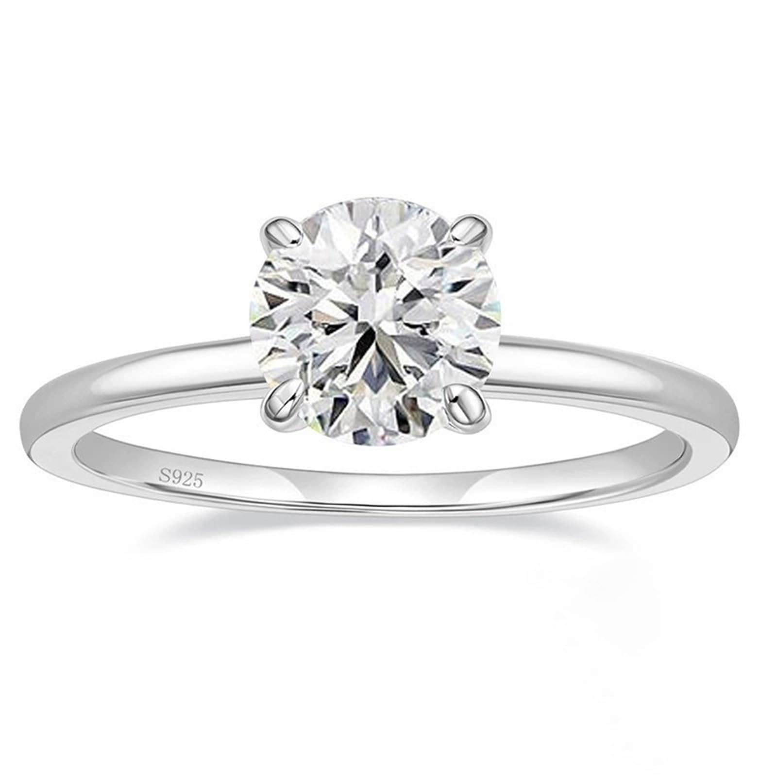Wycian 925 Sterling Silver Wedding Bands for Her Silver with Moissanite, Solitaire 4 Prong Setting Moissanite Ring for Her Size 8