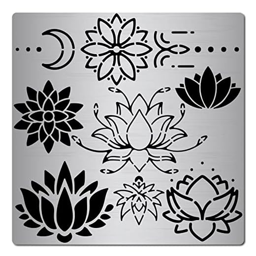 GORGECRAFT Plantilla de Loto de Metal de 6.3 Pulgada Patrón de Flor Plantilla de Acero Inoxidable Plantillas Reutilizables Diario Herramienta para Pintar Pirograbado de Madera Grabado Hogar DIY