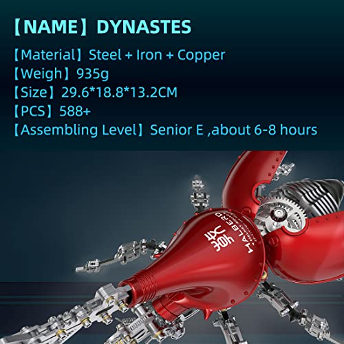 RXOLVGH05GZVD468S14L55N 3D-Metallpuzzle, Dynastes-Modell, 588 Teile, DIY-Montage, mechanisches Insekten-Bausatz, Steampunk-Modell, Puzzle, Schreibtischverzierung, Standardversion, rot