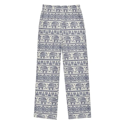 ZZXXB Ethnic Elephant Geometry Boys Long Pants Soft Trousers Elastic Waist Kids Lounge Bottoms with Pockets S-XL