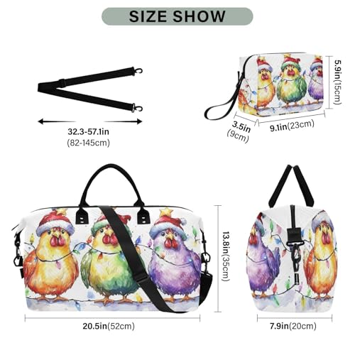 Large Travel Duffel Bag, Christmas Chicken Colorful Sport Tote Gym Bag, Shoulder Weekender Overnight Bag for Women Men, Carry On Luggage with Toiletry Bag3