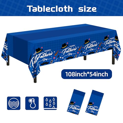 Image of Childom 2 Pack Fathers Day Tablecloth,54 inch x 108 inch Plastic Disposable Table Covers for Rectangle,Fathers Day Decorations for Party Supplies,Plastic Party Table Cloth for Home Dinner Picnic Buffet Tables