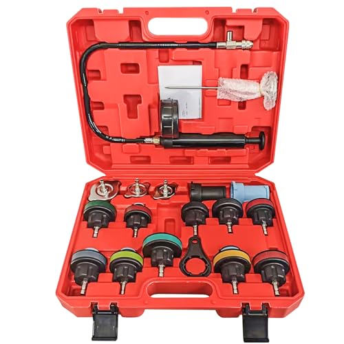 DASBET 19CS Radiator Pressure Leakage Tester Tool Kit Automotive Cooling System Water Tank Leak Test Detector Set with Hand Pump and Nylon Adapters