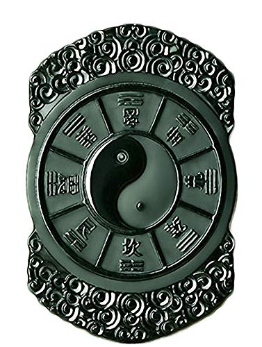 China Natural Hetian Green Jade Nephrite Carved Feng Shui Tai Chi Eight Diagrams Pendant Amulet