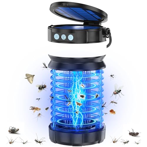 Solar Bug Zapper Outdoor, Mosquito Zapper, Cordless & Rechargeable Bug Zapper with 4000mAh Battery, Electric Fly Zapper, Waterproof Mosquito Killer for Patio, Camping, Backyard, Garden (Blue)