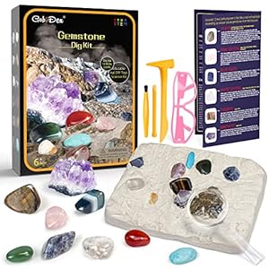 GobiDex Gemstones Dig Kit, STEM Educational Toys Science Kit, Excavate 12 Real Gems, Rock and Geology Kit, Toys for 6 7 8 Year Old Boys
