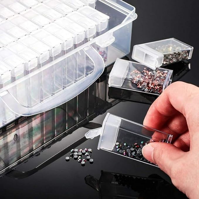 HDR MALL 64 Grids Diamond Painting Boxes, Clear Plastic Organizer Box, Embroidery Accessories Storage Container with Adjustable Dividers for Art Craft, Nail Diamonds, Bead Storage 3