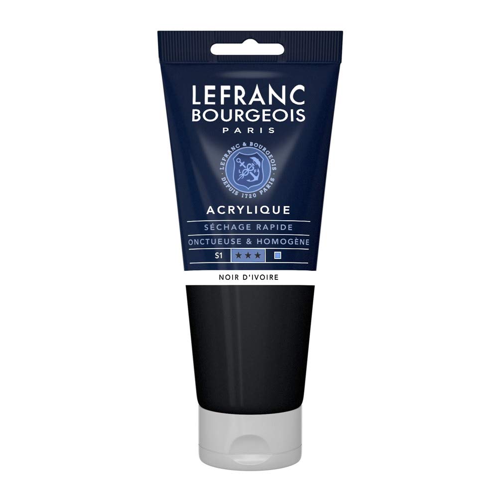 Lefranc & Bourgeois 300374 Fine Aycrl Paint 200 ml Tube, Highly Pigmented, Good Coverage, Creamy, Homogeneous Texture Elfenbeinschwarz