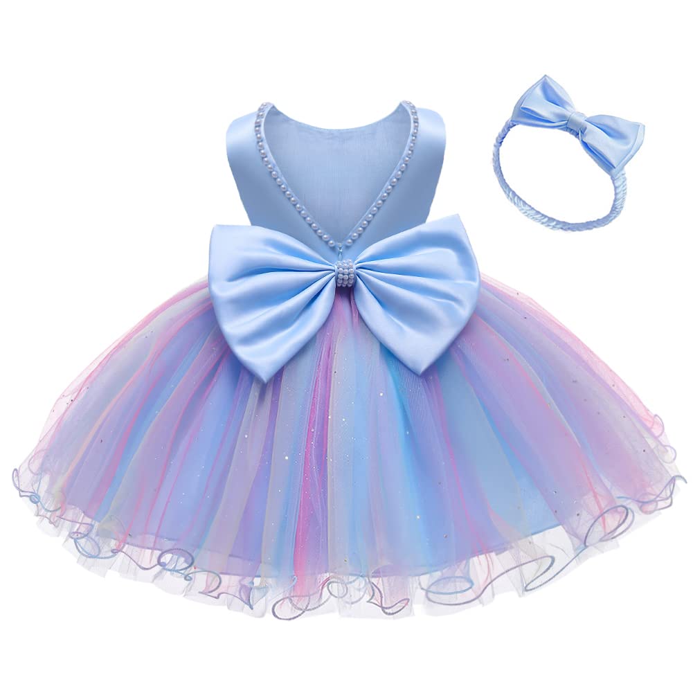 LZH Baby Girls Dress Ruffle Lace Backless Bowknot with Headwear Pageant Party Flower Wedding Dresses