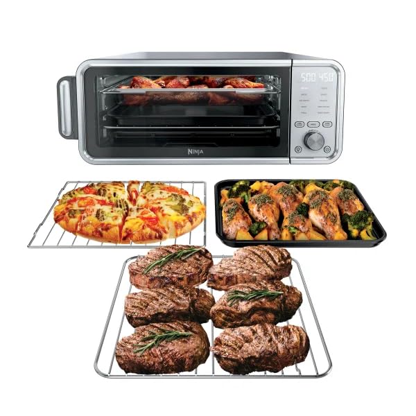 Ninja Flip 10-in-1 Toaster Oven and Air Fryer, Countertop Oven with Broil Rack, 1800W Stainless Steel, Flip-Away Storage, 17 Quart Capacity, Digital Display, For Toast, Bake, Pizza, Roast & More