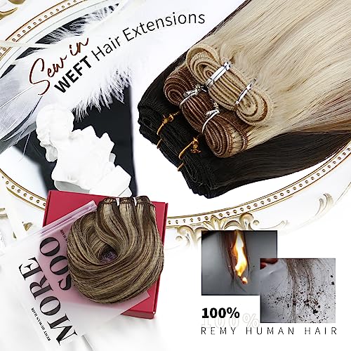 Moresoo Weft Extensiones Cabello Humano Doble Trama 14 Pulgadas Marrón Oscuro Mezcla Rubio Fresa 100g Paquete Look Natural Volumen Extra Fácil Colocación Uso Diario Bodas Fiestas #P4/27 - Image 2