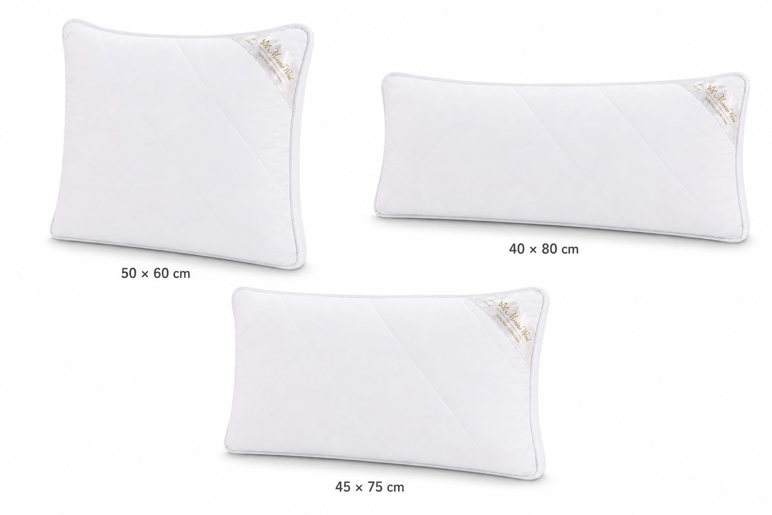 Coppia cuscino/due cuscini 100% lana merino + copertura 100% cotone naturale Woolmark certificato Made with love for in ipoallergenico cuscini, WHITHE / CREAM, 50 x 75 cm