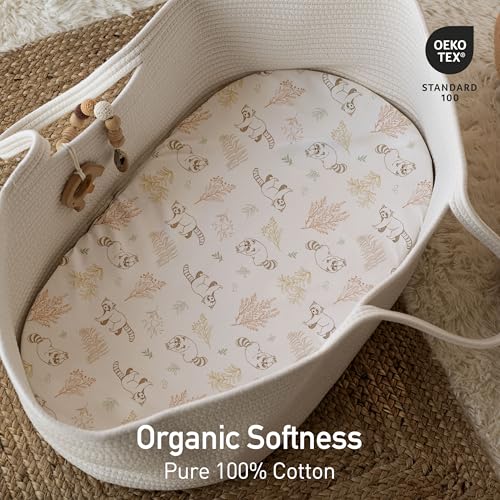 Image of Gllquen Baby Organic Cotton Bassinet Sheets (33 inchx17 inch) 2-Pack Animal | 100% Cotton Bassinet Mattress Sheets, Compatible with Halo, Graco, Baby Delight. Soft, universal fitted for girls boys unisex