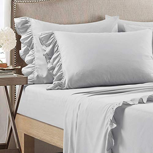 Image of Lush Decor Reyna Ruffle Sheet Set 6 Piece Set King, Light Gray - King Sheets - Gray Bed Sheets - King Size Bed Sheet Set - Coquette Bedroom Decor