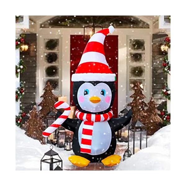 SEASONBLOW - Pingouin de Noël gonflable avec écharpe et bonbons - Décoration pour jardin, jardin, maison, fête, intérieur ou extérieur, décoration de Noël 51q1p9d2JqL. SS600