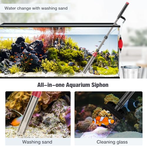 Image of Fish Tank Siphon Vacuum Cleaner: 4 in 1 Manual Aquarium Vacuum Cleaner for Water Change, Sand Cleaning and Remove Dirt, Fish Tank Cleaner Vacuum with Adjustable Length