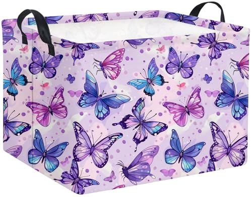 Image of HIYAGON Rectangular Butterfly Basket Baby Storage Basket Storage Bin Organizer Box Room Decor(Purple Butterfly)