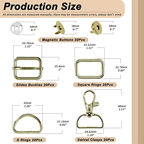 Wokape 100Pcs 4 Styles 1" Purse Hardware Buckles Set including 18mm Magnetic Snap Buttons, Include D Rings, Swivel Clasps - Image 2