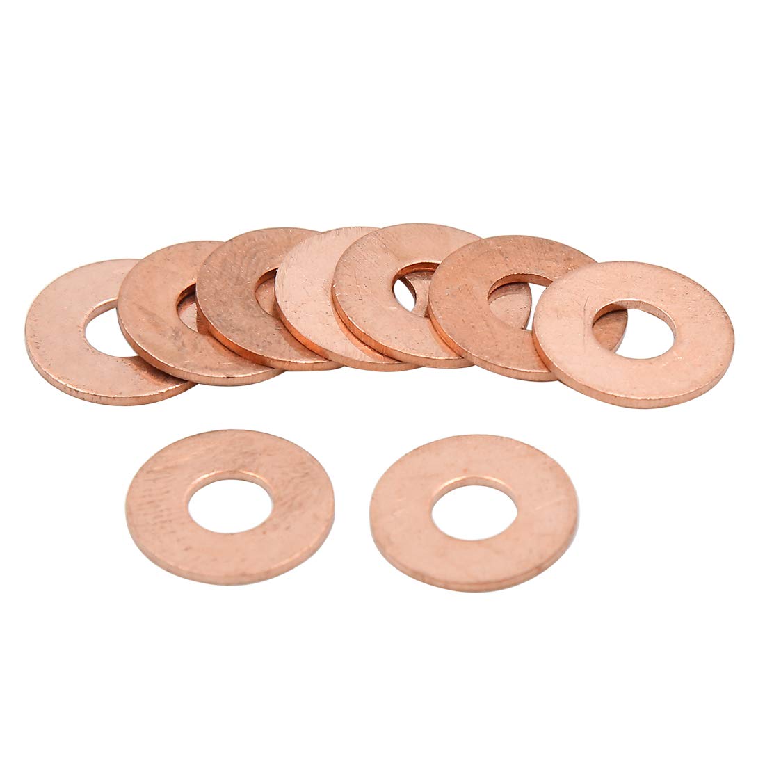 X AUTOHAUX 10pcs 6mm Inner Dia Copper Washers Flat Sealing Gaskets Ring for Car, Copper Tone, 6*16*1mm - Image 2