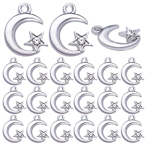 Breloques étoile et lune en alliage et strass pour création de bijoux DIY