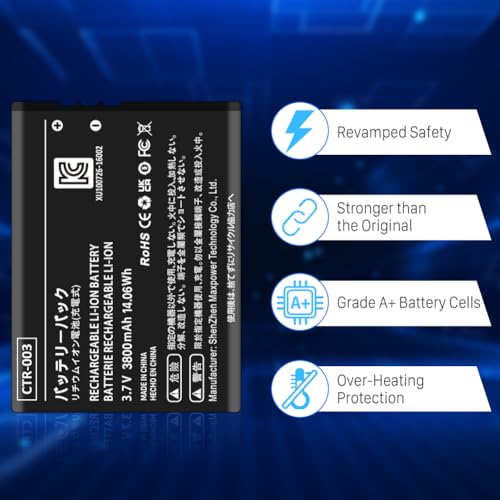 Image of [3800mAh] Battery for CTR-003, CTR-003 Battery Replacement Compatible with Nintendo 2DS / New 2DS XL / 3DS / N3DS / Wii U Pro Controller Game Controller CTR-001 CTR-003 MIN-CTR-001 with Tool