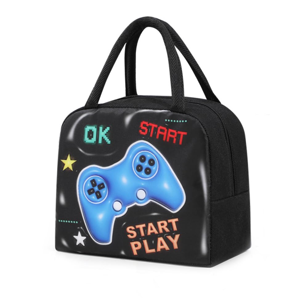 Lunch Bag for Kids School,Insulated Lunch Box Bag For Girls Boys,Multiple Color and Pattern Options,Water-Resistant,Reusable,Lightweight & Durable Lunch Tote (Black-Game Console)