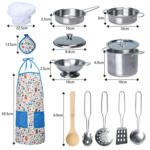Kinderküche Zubehör, Kinderküche Kochgeschirr Edelstahl Töpfe küchenspielzeug für Kinder, Spielküche Zubehör mit Schürze… – Bild 8