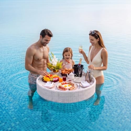Image of BRISHI Luxury Floating Serving Tray | Swimming Pool Floats for Adults for Sandbars, Spas, Bath, and Parties | Floating Tray for Pool Serving Drinks, Brunch, Food on The Water (White)