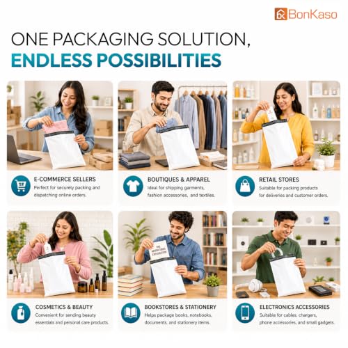 Image of BonKaso 14x18 Inch Poly Courier Bags with POD | 55 Micron Tamper-Proof Self-Sealing Packaging Envelopes for Secure Shipping, Delivery & E-commerce Use - Waterproof - Pack of 100