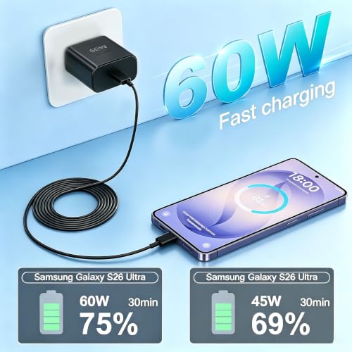 Image of USB C Fast Charger,2 Pack 60W Type C Charger with Galaxy S26 S25 S24 S23