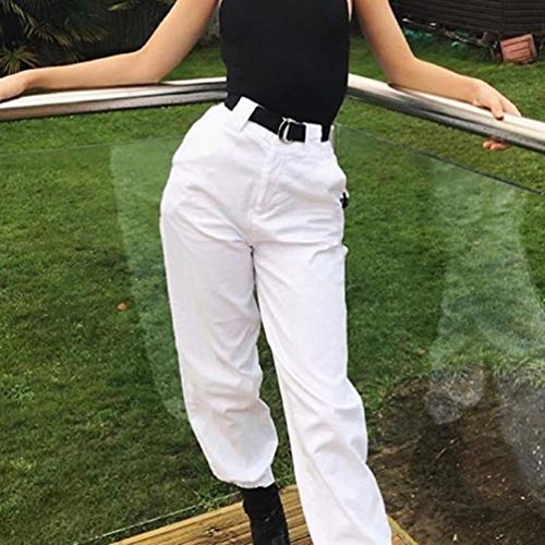 BingYELH Harem Baggy Pants for Women,Teens Girls Casual Hip Hop Dance Jogging Sweat Pants Slacks Trousers with Pocket Chain (S, White) - Thumbnail 4