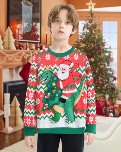 Ddsol Boy Ugly Christmas Sweatshirt Long Sleeve Santa Dinosaur Elk Train Bulldozer Kids Xmas Sweater Pullover Tops 4-10 Years 3 Ddsol Boy Ugly Christmas Sweatshirt Long Sleeve Santa Dinosaur Elk Train Bulldozer Kids Xmas Sweater Pullover Tops 4-10 Years - Image 4
