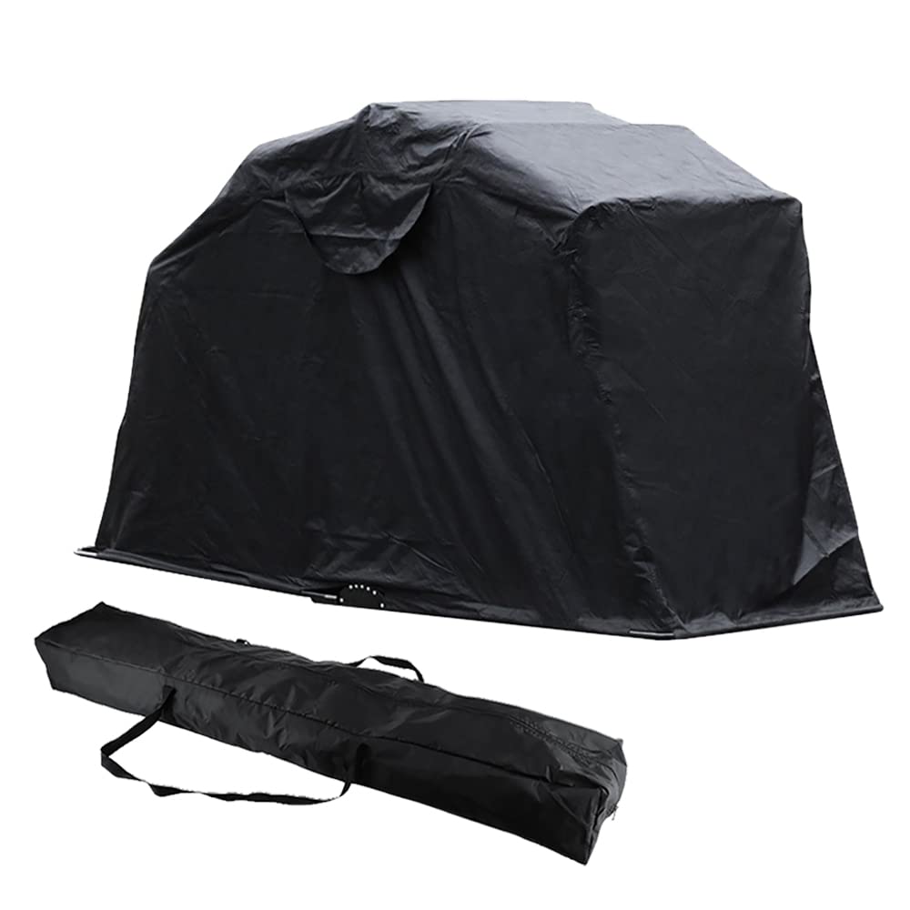 Schwarz Motorrad Abdeckplane, 270 * 105 * 155cm Garage 600D Oxford-Gewebe UV-geschützt und Wasserdicht Schutzplane Faltzelt Faltgarage für Outdoor Quad, Roller und Motorrad
