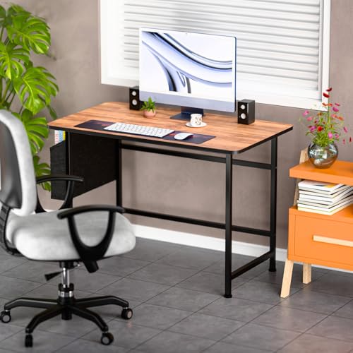 Image of WONDWILD Modern Computer Desk with Storage Bag & Sturdy Metal Frame – Wooden Office Desk for Home, Study, and Workstation (AWOOD)