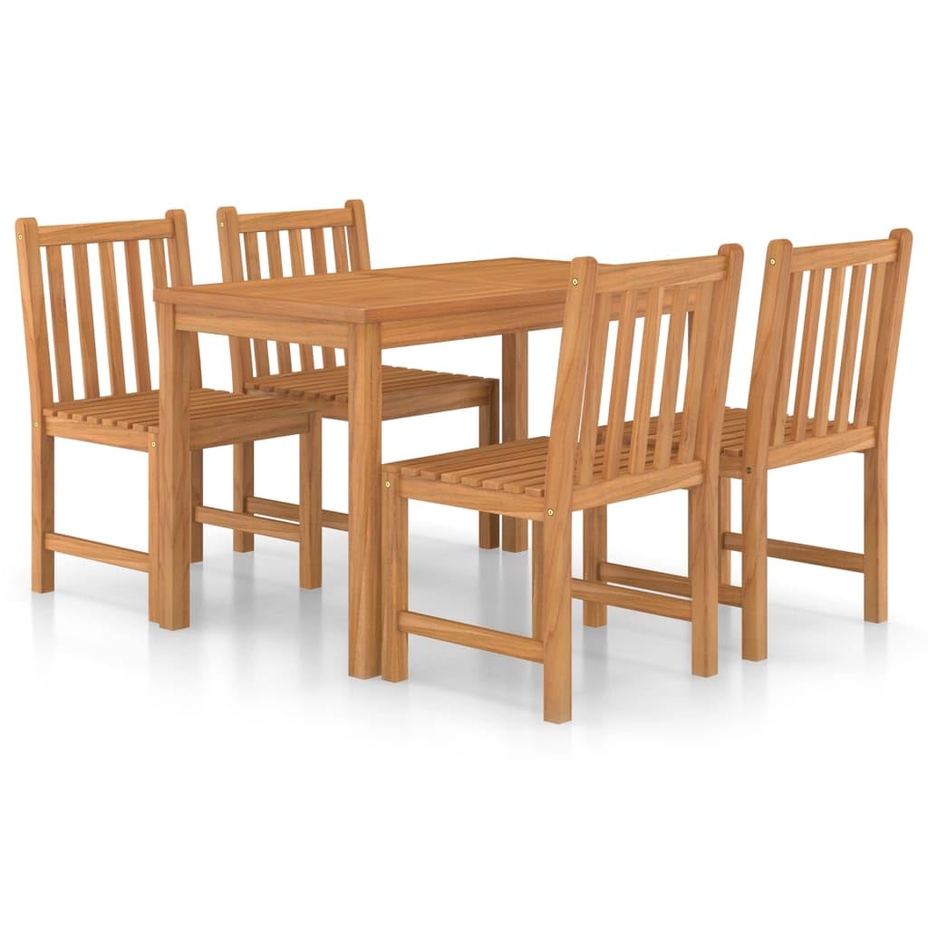 Set da 5 pezzi per la cena da giardino 120 x 70 cm in teak massiccio, mobili da giardino in teak con piano spesso e gambe massicce, sedie dallo stile elegante,