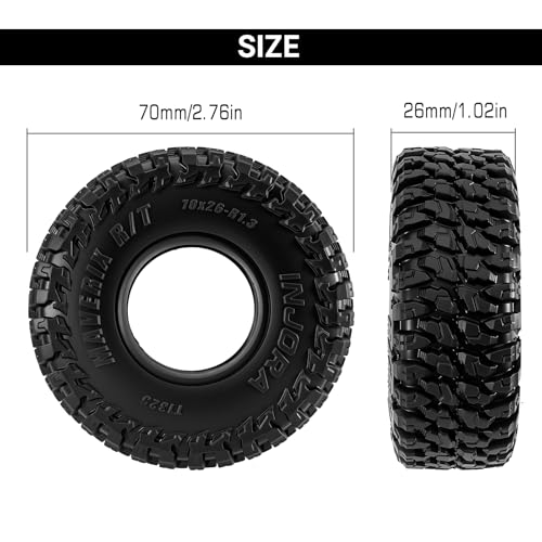 INJORA 1.3" MAVERIX R/T Tires 70 * 26mm for TRX4M SCX24 1/18 1/24 RC Crawlers (T1325), Black, 70mm x 26mm - Image 2