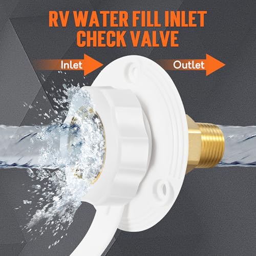 Image of TONDA RV City Water Inlet with Check Valve, Brass Thread RV Water Fill Inlet Replacement, RV Water Hose Connector for Camper, Trailer, Motorhome