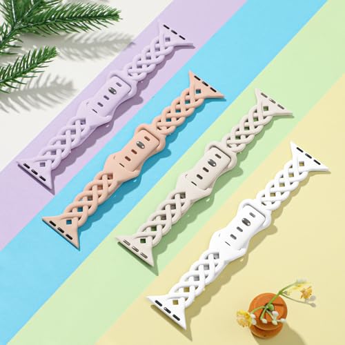 Image of Slim Silicone Bands Compatible with Apple Watch Band 40mm 38mm 41mm 44mm 45mm 46mm 49mm 42mm Women Floral Breathable Braided Lace Thin Sport Strap Replacement Wristbands iWatch SE Series 11 10 9 8 7 6 5 4 3 ultra 2