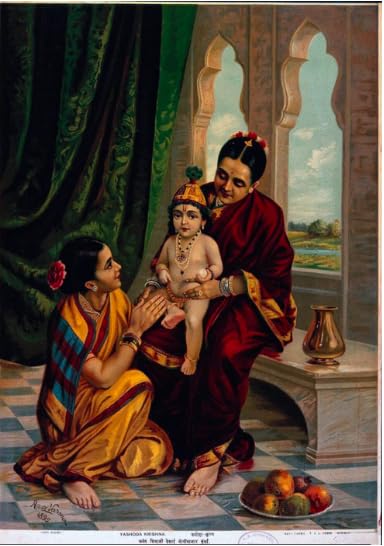 Image of Tallenge Infant Krishna Sitting On Yashodas Lap - by Raja Ravi Varma Large Canvas - Unframed (12 x 9 inches)