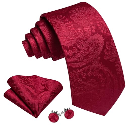 Image of YOHOWA Mens Ties Set Wedding Paisley Neckties with Handkerchief Cufflinks Formal Business