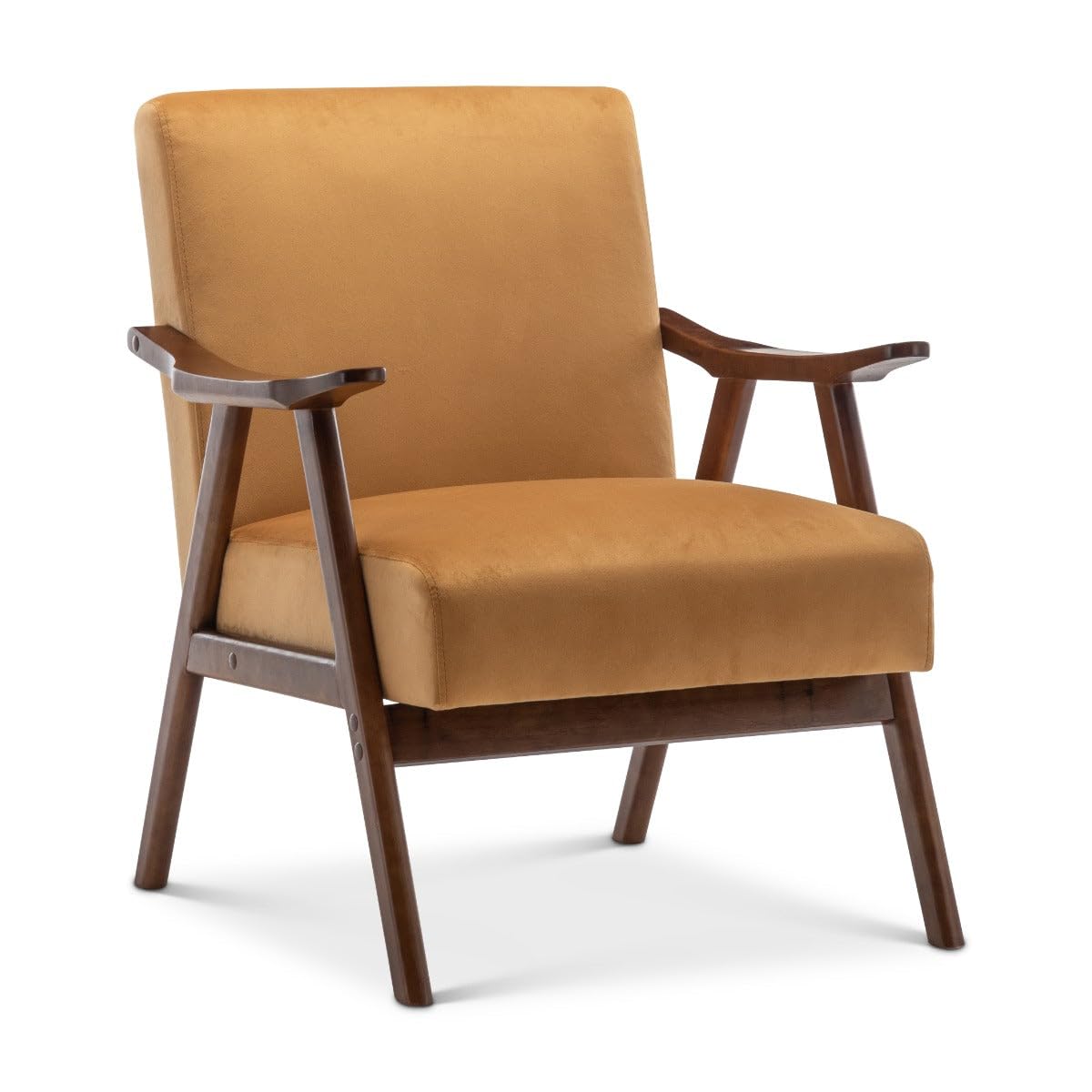 Stunning Chairs Gold Velvet Armchair – Mid-Century Modern Accent Chair for Living Room or Bedroom, Retro Wooden Armchair Upholstered in Soft Velvet, Ideal for Small Spaces