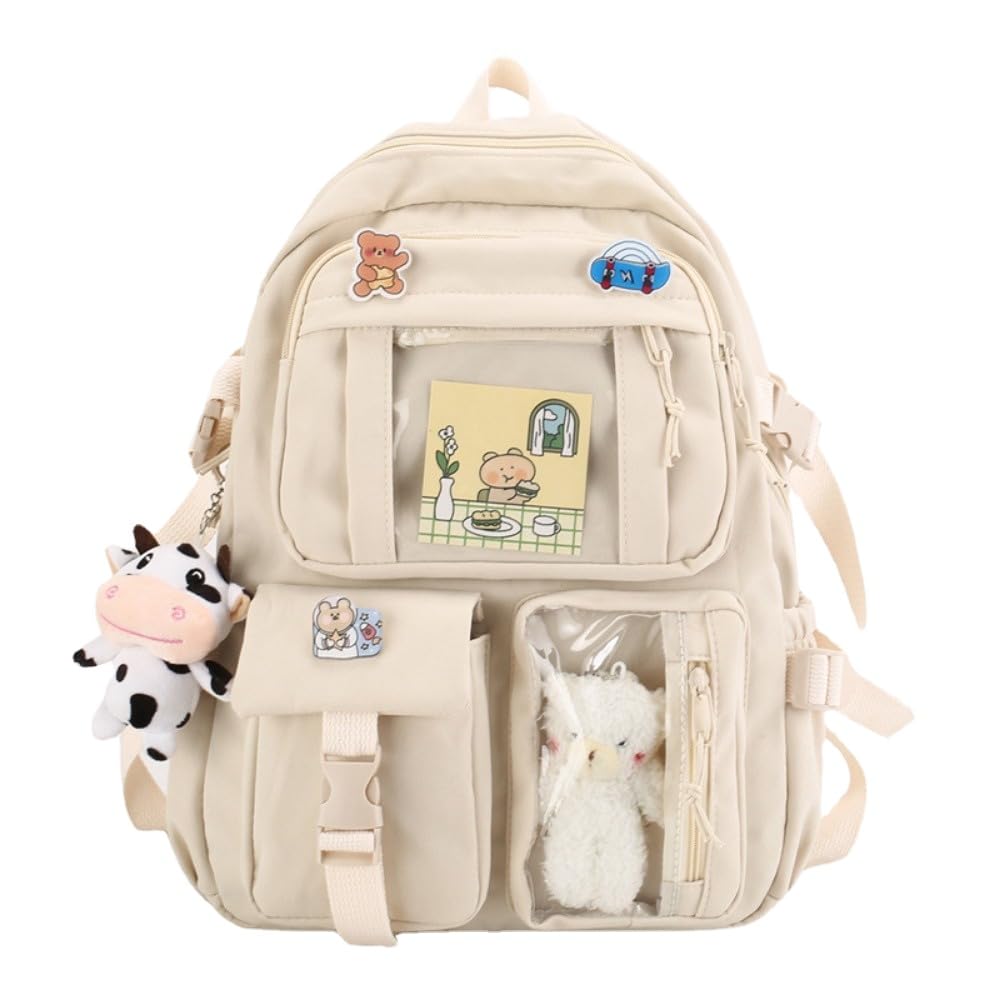 PIardi Cute backpack with accessories kawaii Large Capacity Aesthetic backpack (White)