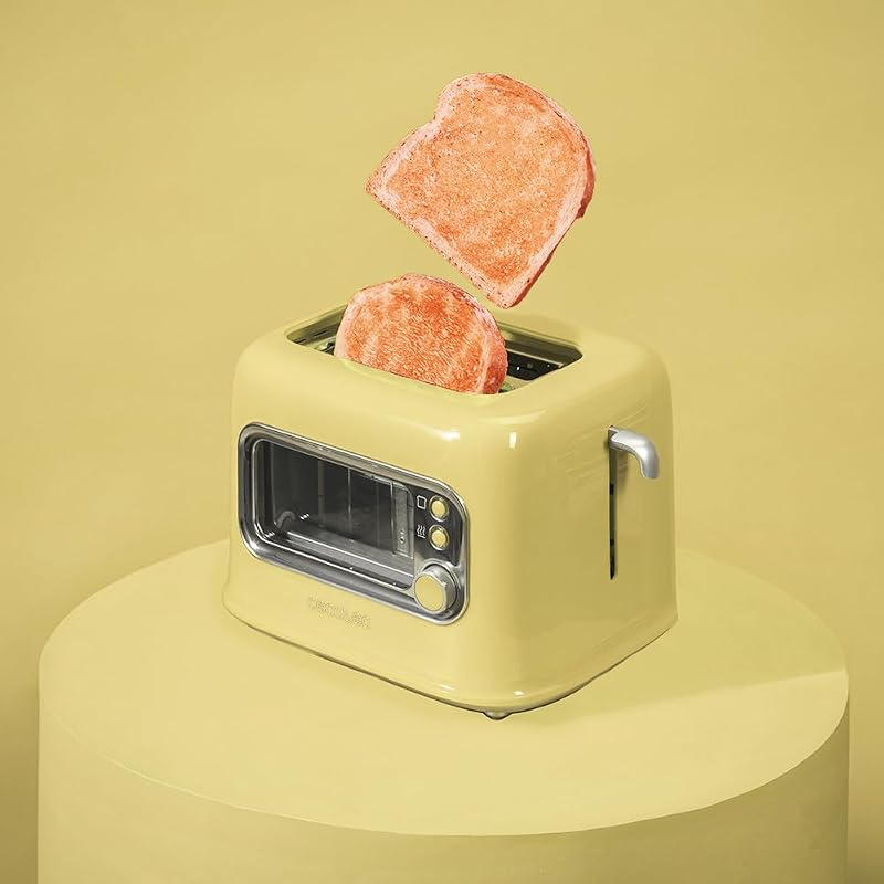 Cecotec RetroVision sárga függőleges toaster 700W, 2 extra széles nyílás, retro design