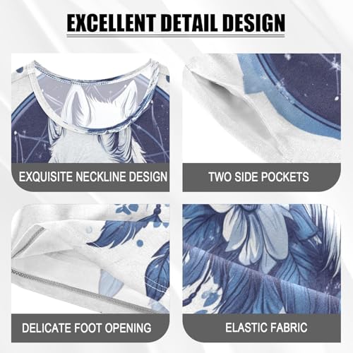 senya Short Sleeve Pajamas Sets Summer Cotton Sleepwear Navy Blue Feather Dreamcatcher Wolf4