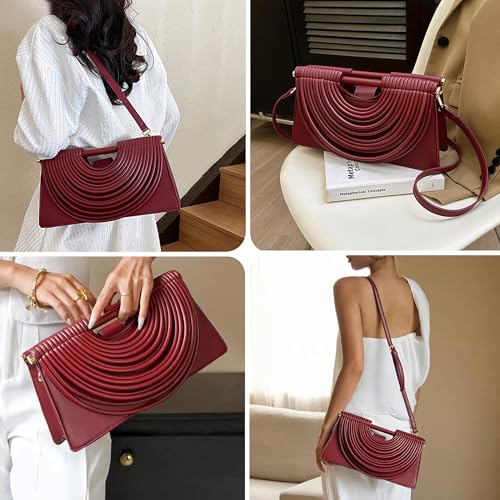 Image of Trendy Woven Evening Clutch Purse Half Round Designer Shoulder /Crossbody Bag Top-Handle Satchel Handbags
