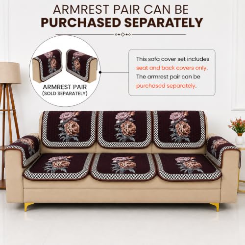 Image of Homerz 'Brooklyn Series' Premium Sofa Cover | Quilted Floral Design | Non-Slip Washable Sofa Protector | Soft Anti Slip Fabric (Ny Brown, 6 (3+2+1) Seater, Seat Cover with Backrest)