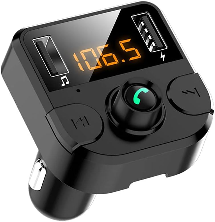 FM Transmitter for Car, Wireless Bluetooth 5.0 in-Car Radio Adapter Car Kit with Handsfree Calling, 2 USB Ports Support TF Card, U-Disk