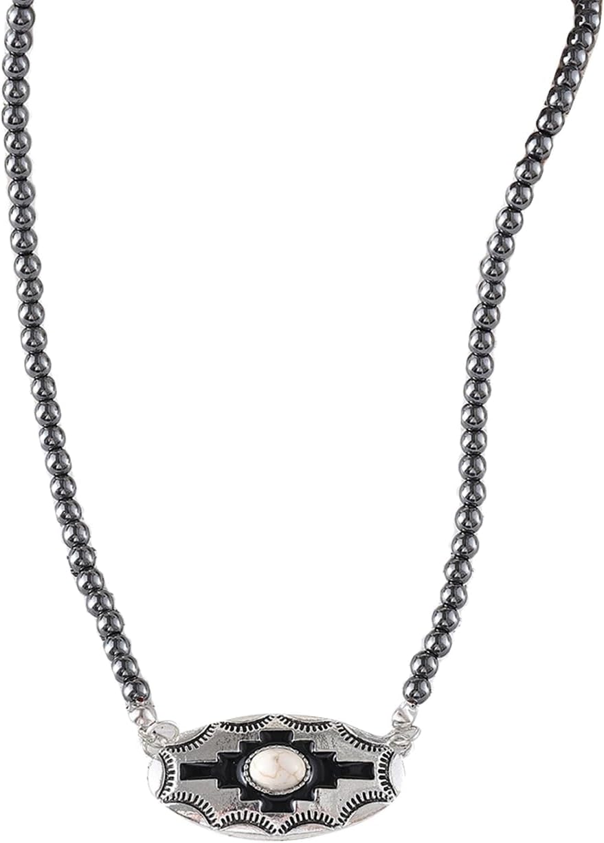 Western Navajo Necklace for Women, Boho Cowboy Cowgirl Turquoise Beaded Necklaces, Bohemia Navajo Pearls Jewelry Accessories, Trendy Country Concert Outfits